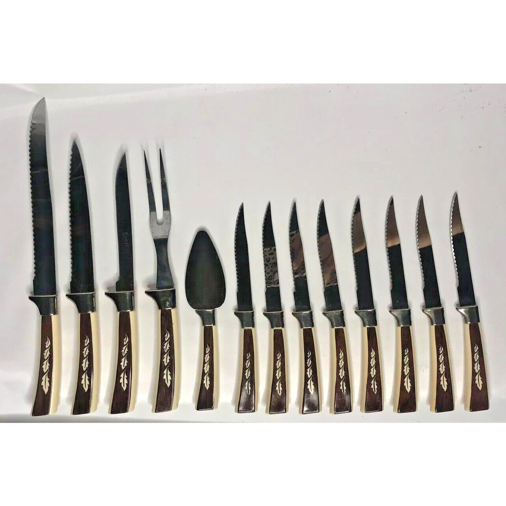 Regent Sheffield English Stainless Steel 19‎ Piece Knife Set Brown Leaf Handles